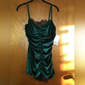 Dark Green Velour Bodycon Dress